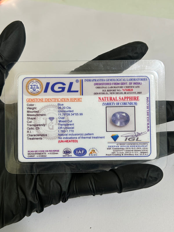 100% Natural Ceylon Blue Sapphire (6.80 Ratti) IGL certificate