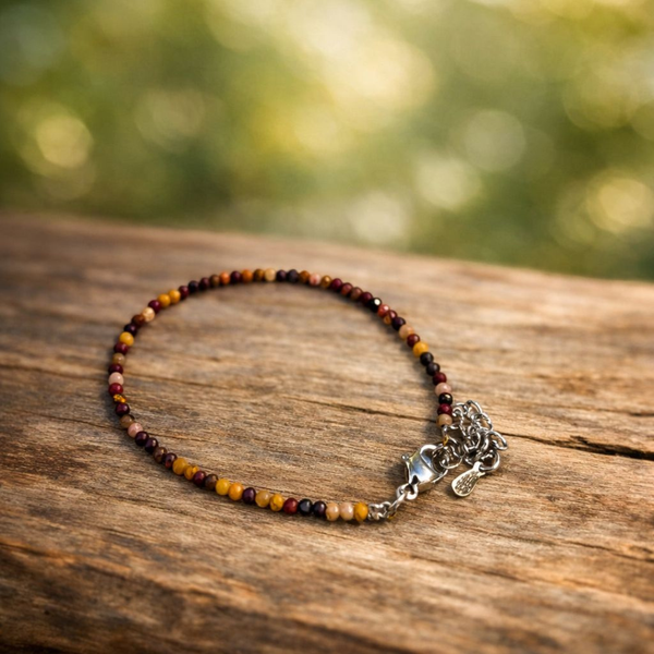 Mookaite Jasper Anklet – Natural Australian Gemstone Beaded Anklet | Earthy Boho Healing Jewelry for Women