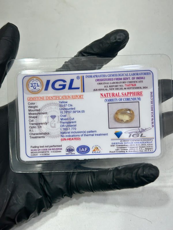 100% Natural Ceylon Yellow Sapphire (Pukhraj) – 4 Ratti