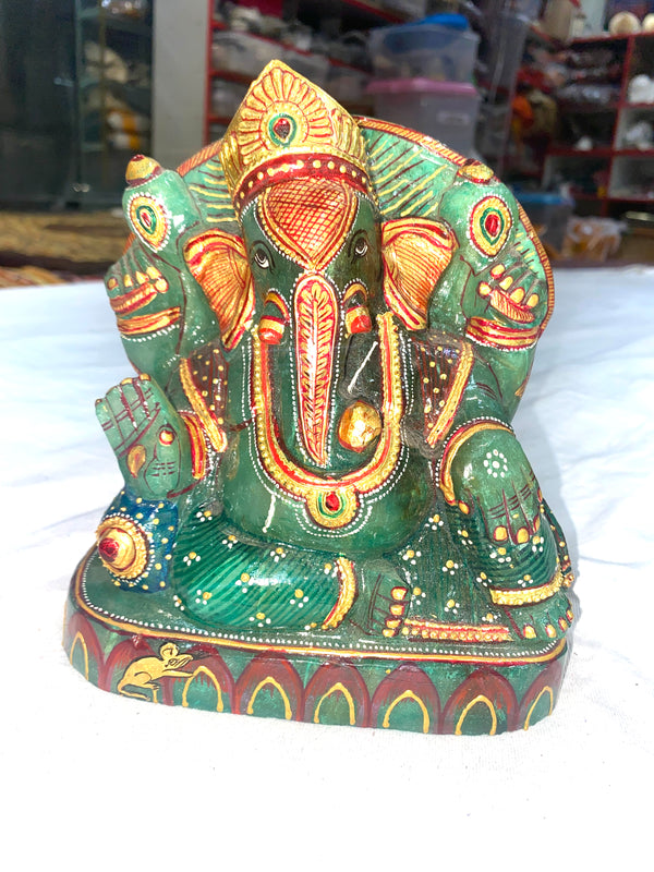 2.73 KG Green Aventurine Ganesh Murti with Golden Varak