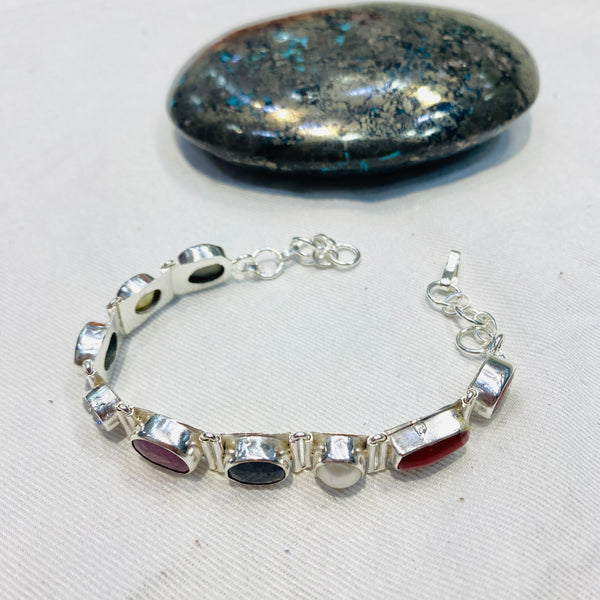 Premium Navratna Silver Bracelet | Nine Gemstone Traditional Jewellery