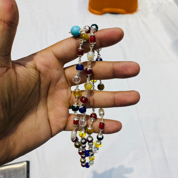 Premium Navratna Mala in Pure Silver | Nine Gemstone Traditional Jewellery