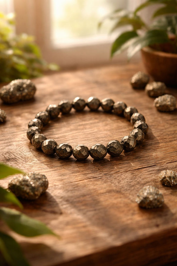 Diamond-Cut Pyrite Bracelet – Faceted Golden Shine, Natural Gemstone Beads