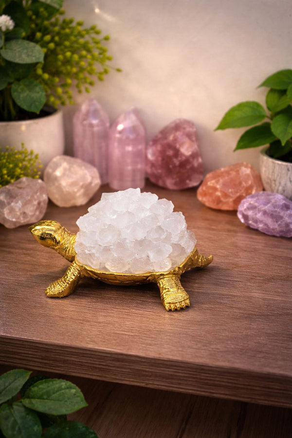 Sphatik (Clear Quartz) Turtle with Cable – Natural Crystal Turtle Decorative Piece