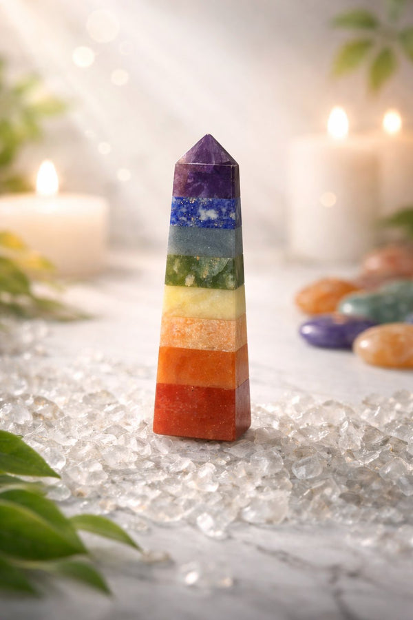 Natural 7 Chakra Crystal Tower – Healing Energy Balancing Stone