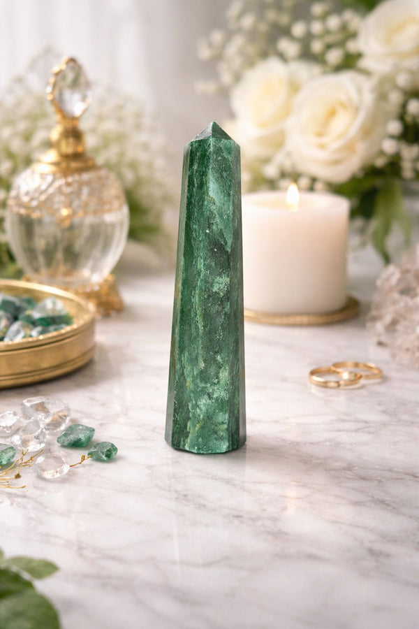 🍀 Natural Green Jade Healing Crystal Tower – Stone of Luck, Wealth & Positive Energy