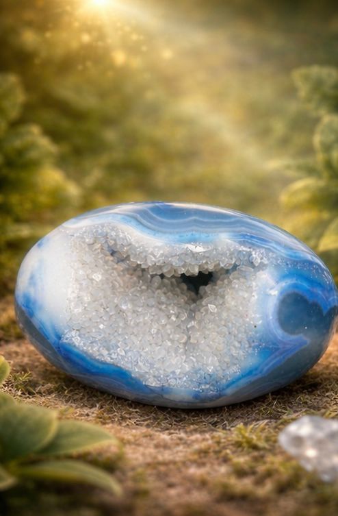 Blue Agate Crystal Druzy Geode – Decorative Healing Stone with Natural Sparkle