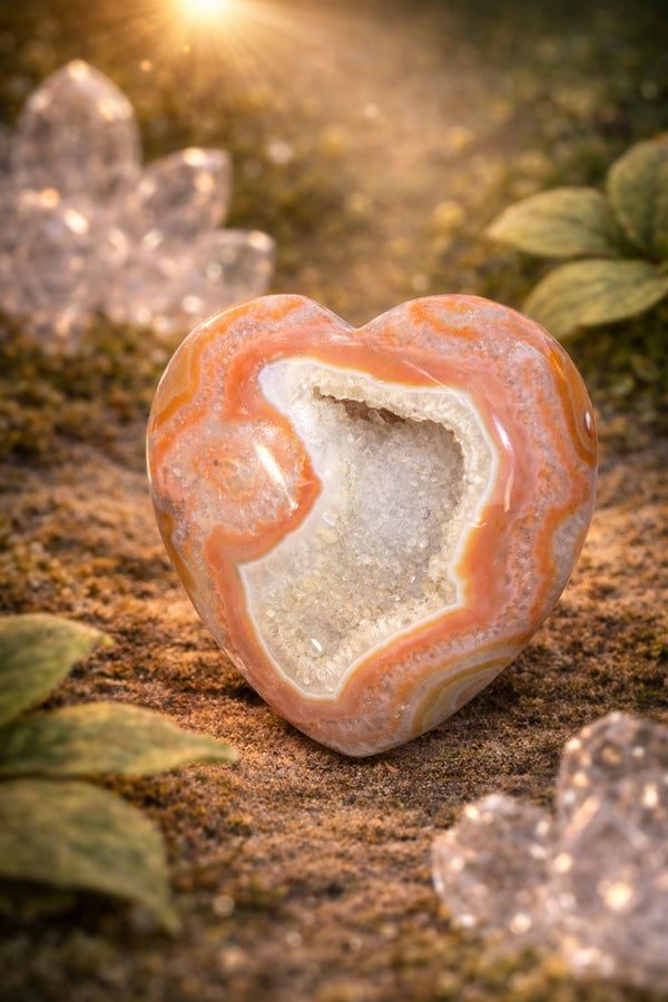 Carnelian Crystal Heart Geode – Natural Decorative Healing Stone
