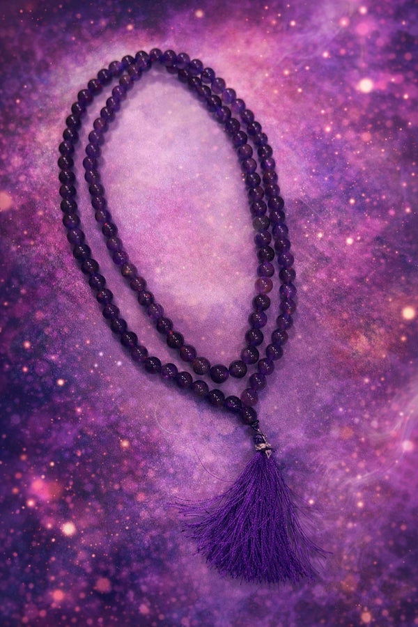Amethyst Mala 8mm 108+1 Beads – Natural Crystal Prayer & Meditation Mala Necklace | Spiritual Healing & Yoga Mala