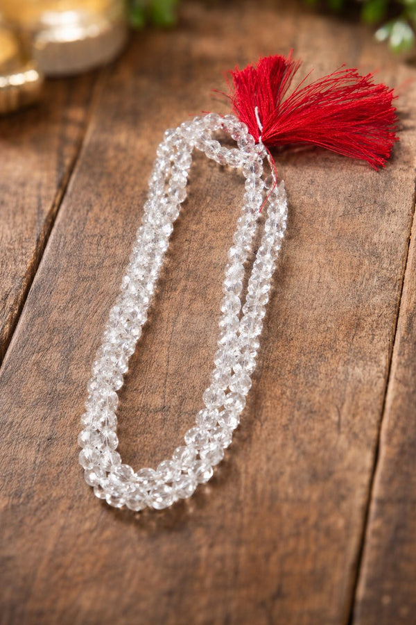 Diamond Cut Sphatik Mala – 8mm | 108+1 Beads