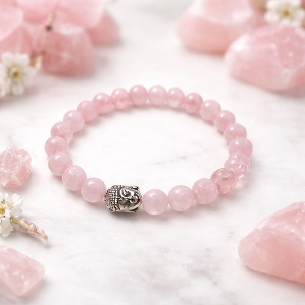 Rose Quartz Bracelet with Buddha Charm – Natural Healing Crystal Beaded Bracelet