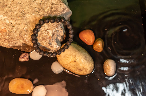 Natural Lava Stone Bracelet – Black Volcanic Rock Beaded Stretch Bracelet