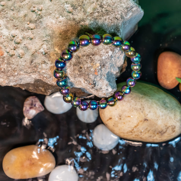 Rainbow Hematite Beaded Bracelet – Multicolor Gemstone Energy Bracelet