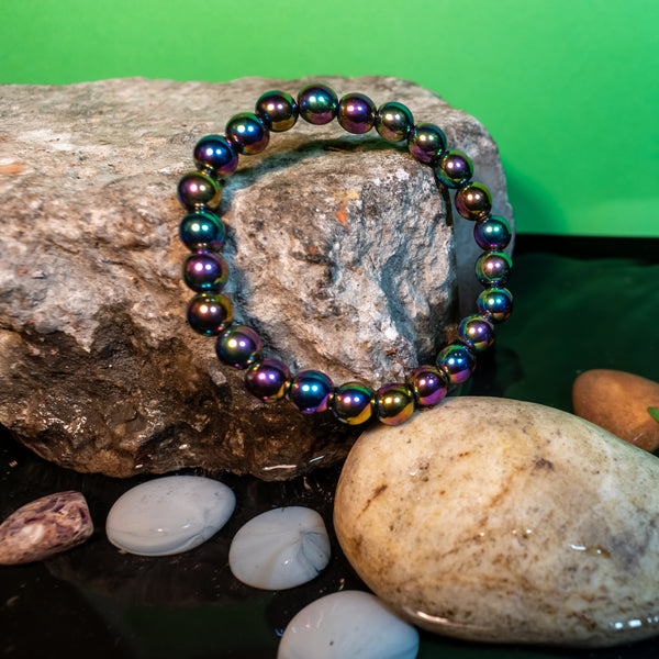 Rainbow Hematite Beaded Bracelet – Multicolor Gemstone Energy Bracelet