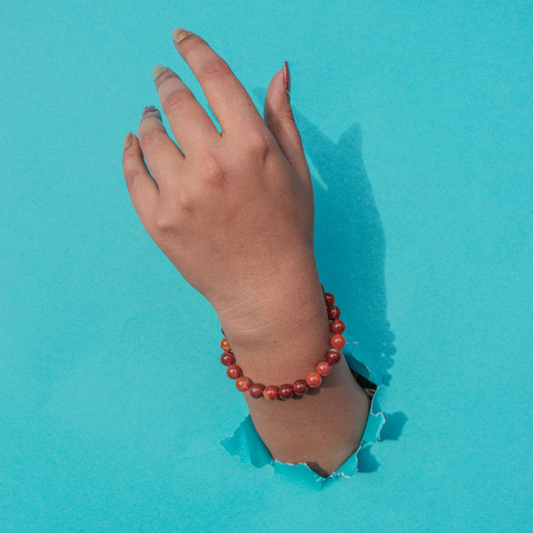 Natural Red Jasper Bracelet โ Healing Crystal Beaded Stretch Bracelet