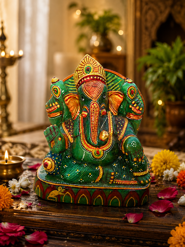 2.73 KG Green Aventurine Ganesh Murti with Golden Varak