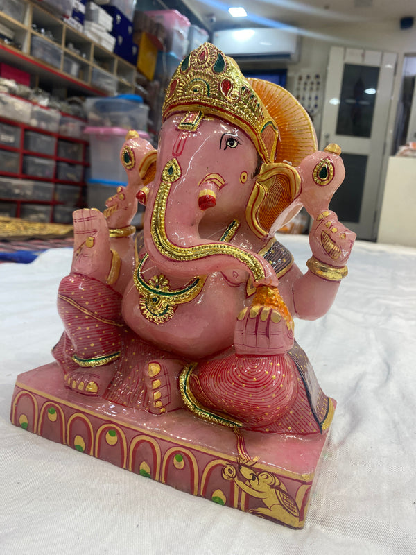 12 KG Rose Quartz Ganesh Murti with Golden Varak