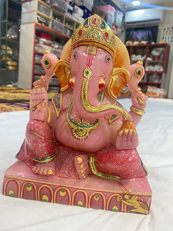 12 KG Rose Quartz Ganesh Murti with Golden Varak