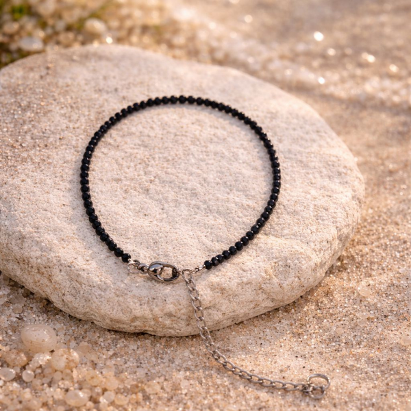 Black Tourmaline Anklet – Natural Protection & Grounding Crystal Ankle Bracelet | Energy Shield & Balance Jewelry