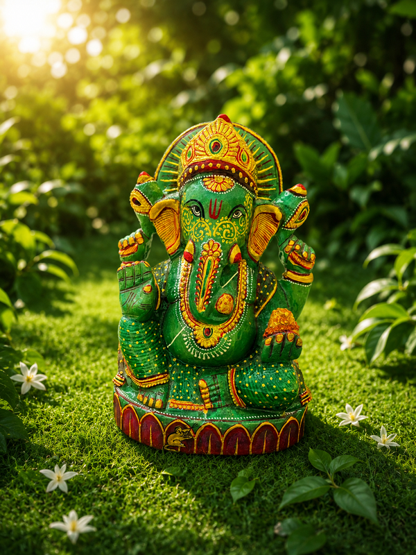 2.03 KG Green Aventurine Ganesh Murti with Golden Varak
