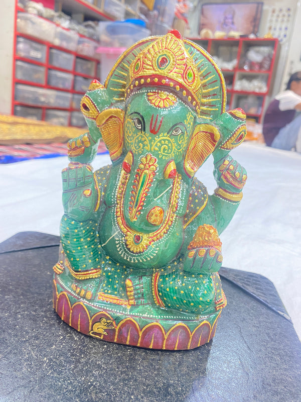 2.03 KG Green Aventurine Ganesh Murti with Golden Varak