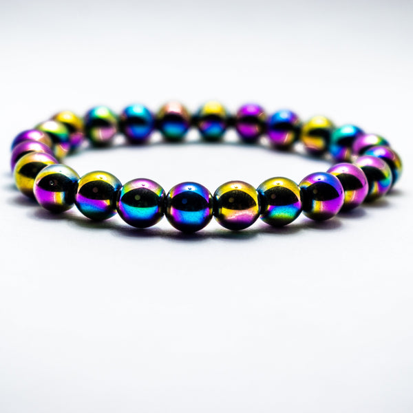 Rainbow Hematite Beaded Bracelet – Multicolor Gemstone Energy Bracelet
