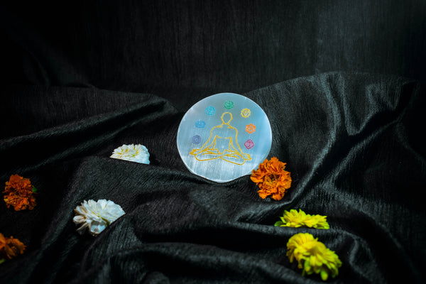 7 Chakra Selenite Charging Plate | Crystal Healing & Energy Cleansing Bar | Reiki Meditation Decor