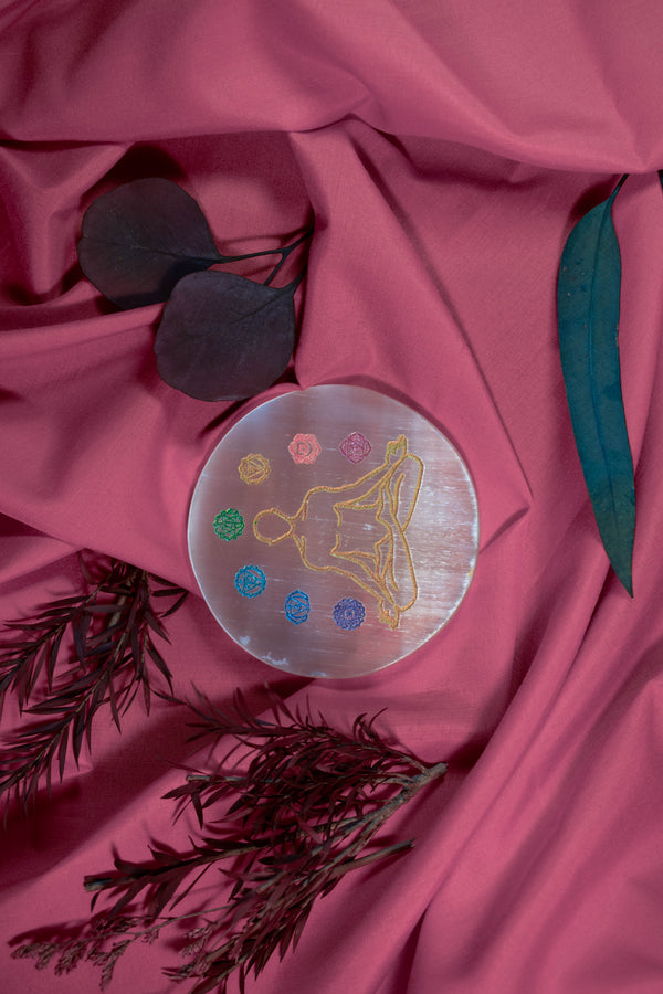 7 Chakra Selenite Charging Plate | Crystal Healing & Energy Cleansing Bar | Reiki Meditation Decor