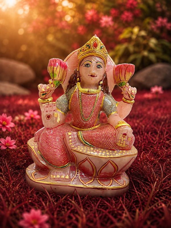 4.8 KG Rose Quartz Lakshmi Murti with Golden Varak