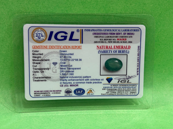 100% Natural Zambian Emerald (Panna) – 7.43 Carat( 8.16 ratti)