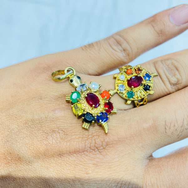 Premium Navratna Ring & Pendant Set | Traditional Nine Gemstone Jewellery Set
