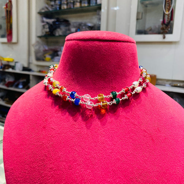 Premium Navratna Mala in Pure Silver | Nine Gemstone Traditional Jewellery