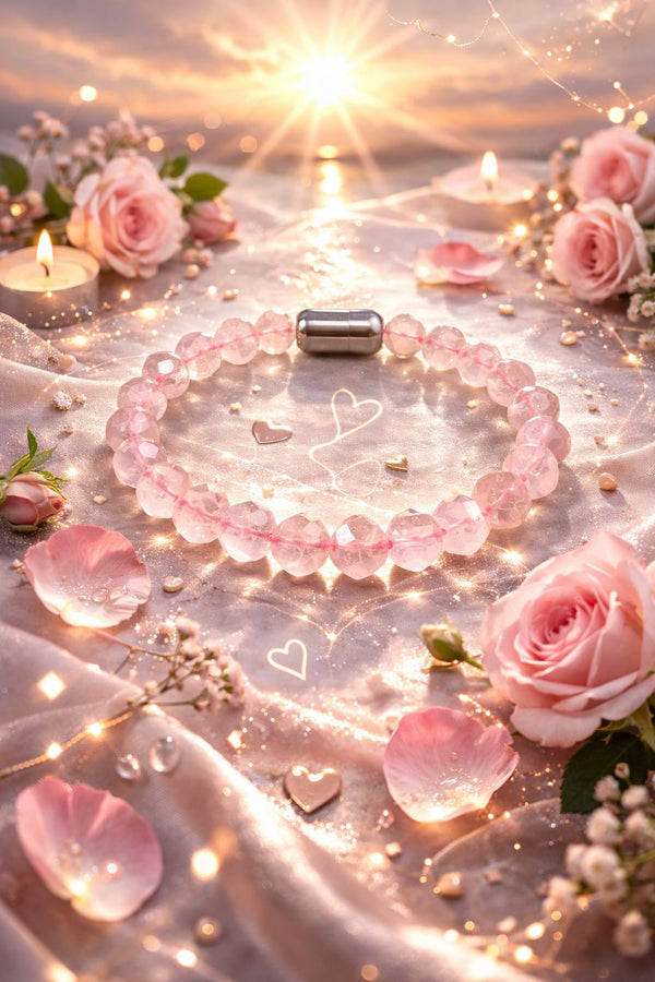 Diamond Cut Rose Quartz Bracelet with Magnet – Faceted Natural Crystal Beaded Bracelet