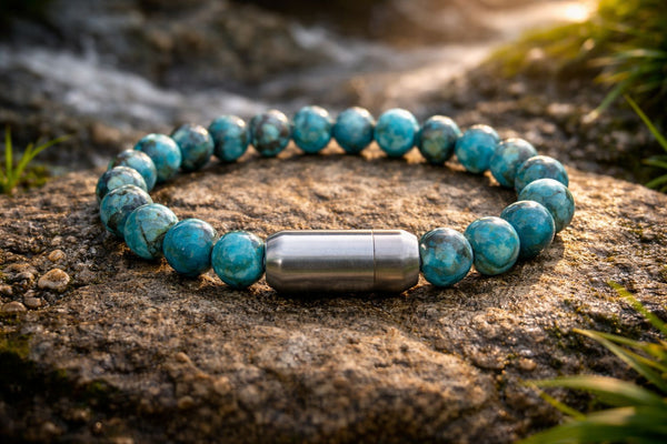 Turquoise (Firoza) Bracelet with Magnet – Natural Gemstone Magnetic Beaded Bracelet