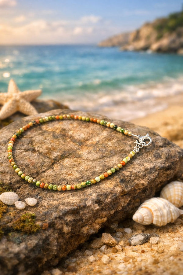 Unakite Anklet – Natural Green & Pink Crystal Anklet | Emotional Balance & Healing Energy Jewelry
