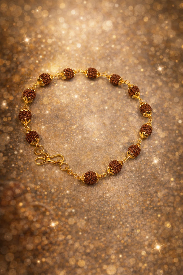 Gold Plated Rudraksha Bead Bracelet – Men & Women Spiritual & Meditation Jewelry