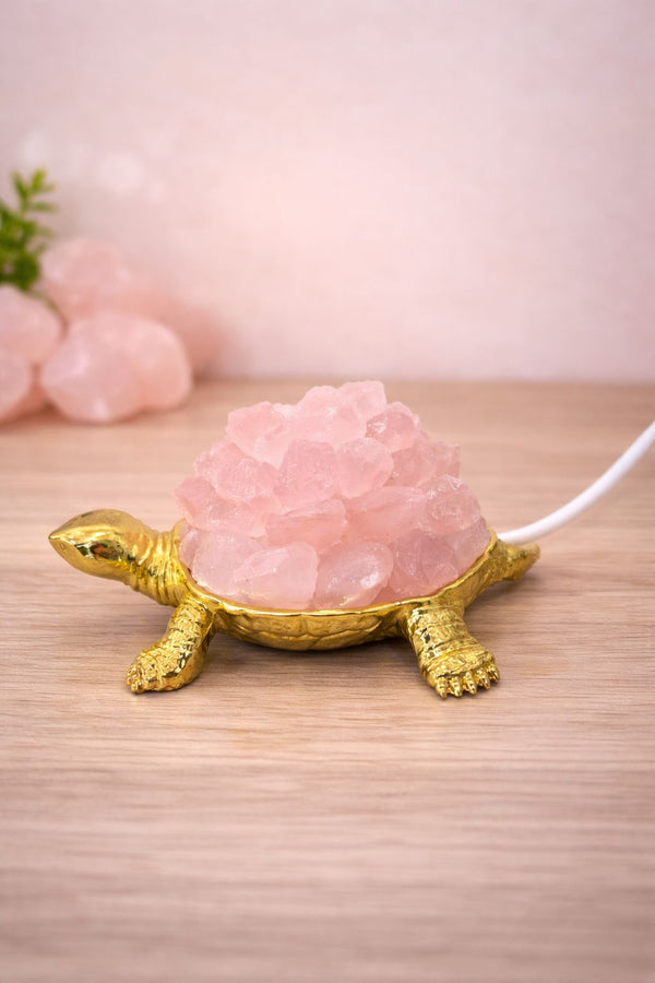 Rose Quartz Turtle with Cable – Natural Crystal Turtle Figurine with Charging Cable