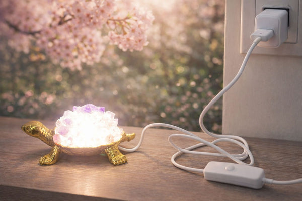 Amethyst Crystal Turtle with Cable – Natural Purple Quartz Turtle Figurine for Décor & Energy Healing