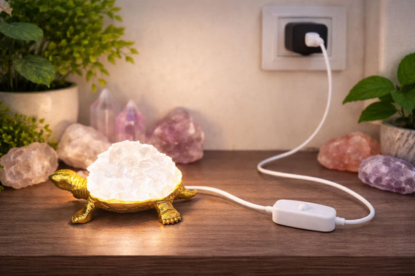 Sphatik (Clear Quartz) Turtle with Cable – Natural Crystal Turtle Decorative Piece