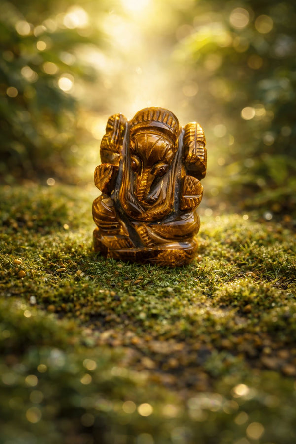 ✨ Tiger Eye Ganesha Murti – Shakti, Protection & Prosperity in One Divine Form 🐅🪔