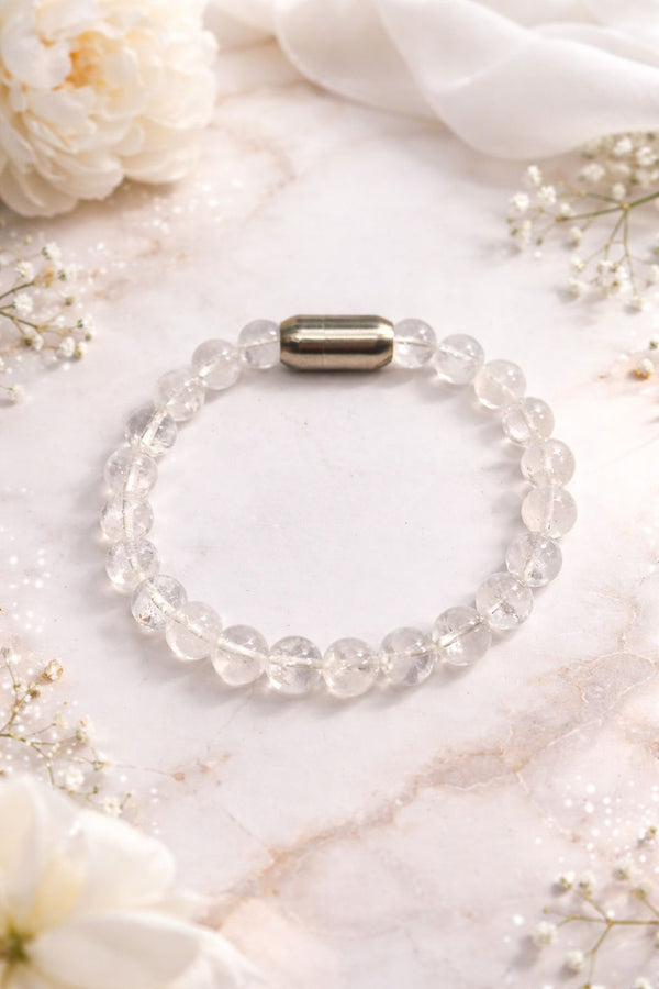 Natural Sphatik (Clear Quartz) Bracelet with Magnetic Clasp | Healing & Positive Energy Crystal