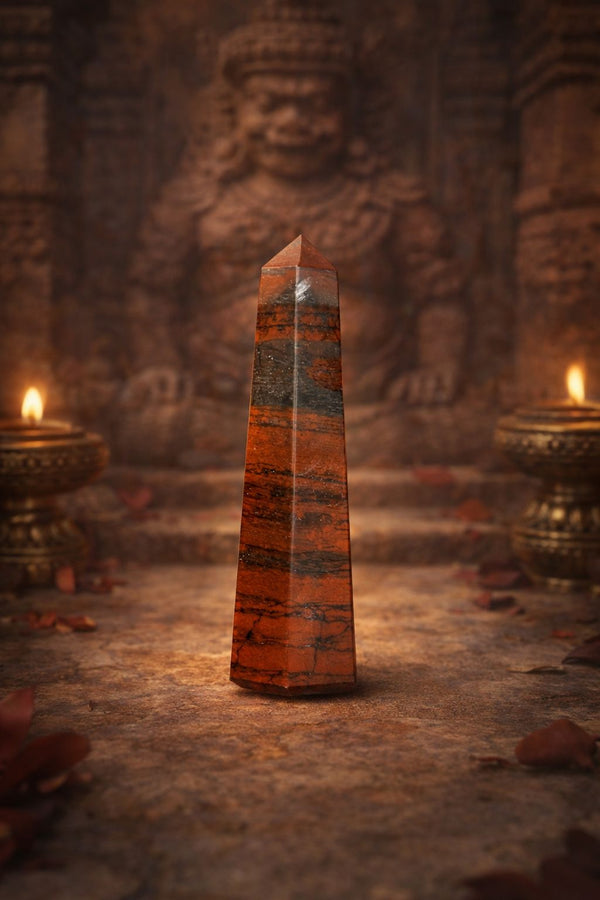Natural Red Obsidian Crystal Tower – Protection & Strength Healing Stone