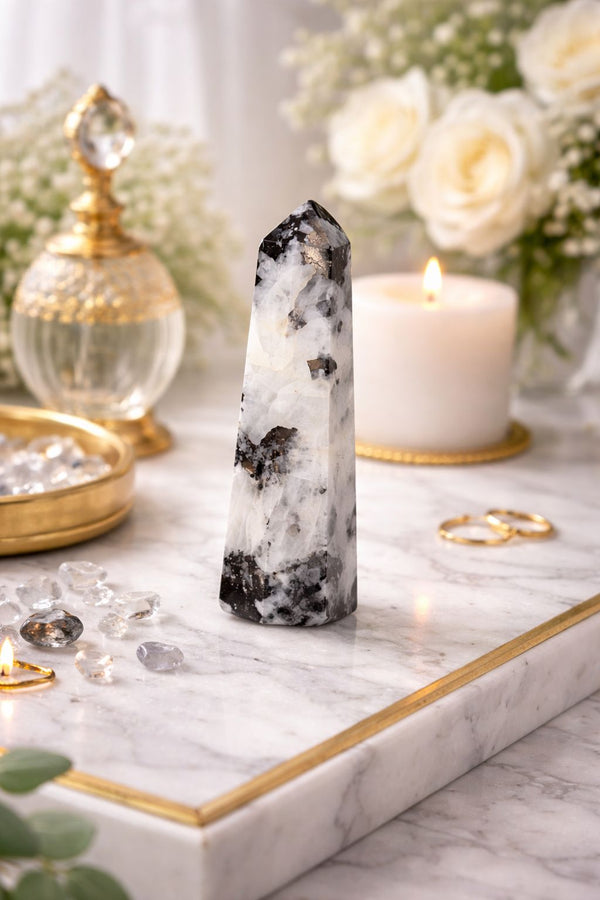 🤍 Natural Howlite Crystal Tower – Calmness, Patience & Healing Energy Stone