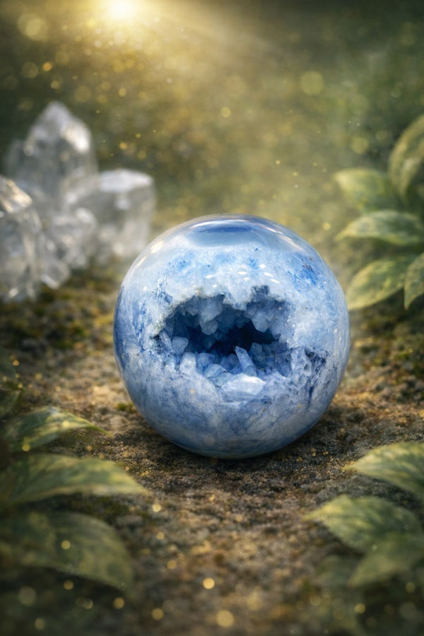 Blue Agate Druzy Sphere – Natural Sparkling Crystal Ball for Healing & Home Décor