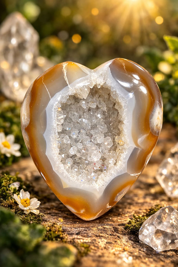 Brown Agate Crystal Druzy Heart – Decorative Healing Stone for Meditation & Gift