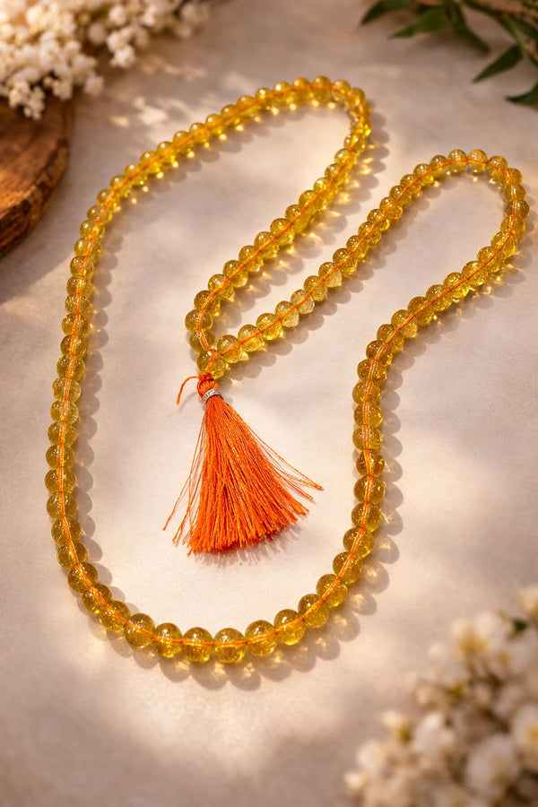 Natural Citrine Mala 108+1 Beads 8mm – Crystal Meditation Prayer Japa Mala Necklace