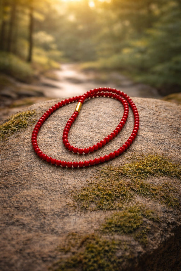 Natural Moonga Mala – 8mm | 108+1 Beads