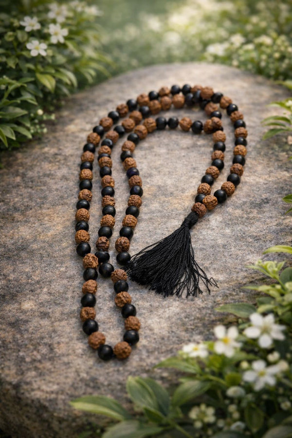 Rudraksha with Karungali Mala – 8mm | 108+1 Sacred Beads