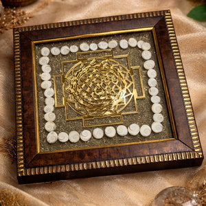 Pyrite Shree Yantra with Gomti Chakra – Prosperity & Protection Energy Frame