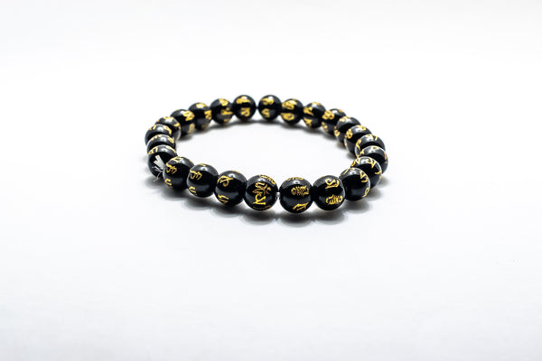 Black Om Mani Wrist Bracelet – Spiritual Buddhist Jewelry for Meditation & Healing